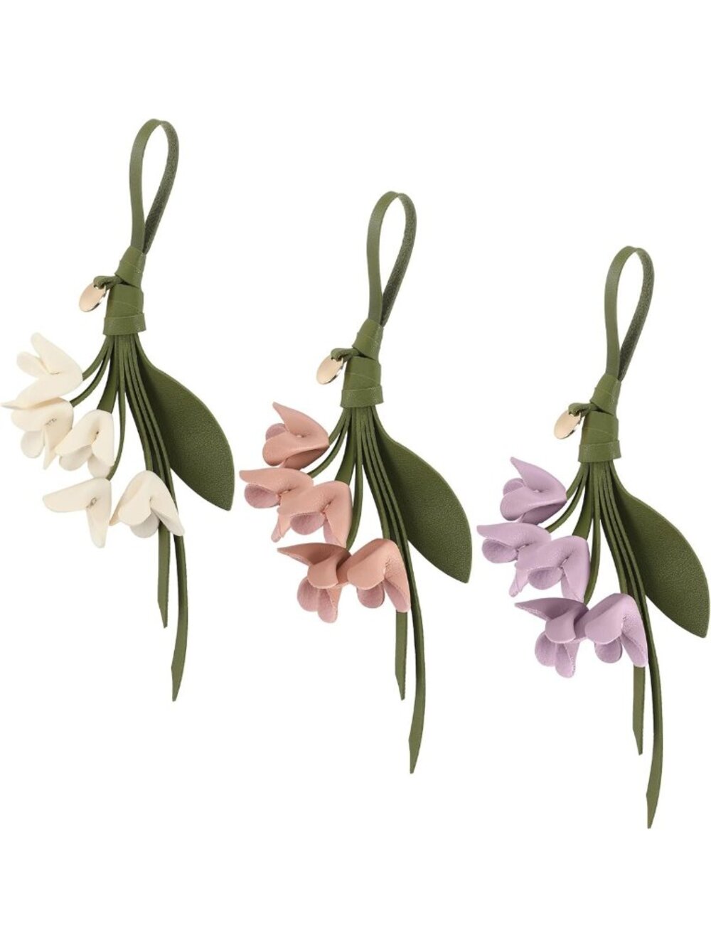 Boho Leather Flower Bag Charm Set | 3 Pack Purse Keychain Accessories